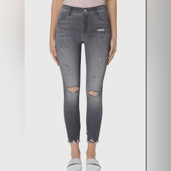 J Brand Denim - J Brand, Alana High Rise Cropped Provocateur Destruct Gray Skinny Jeans, Size 25